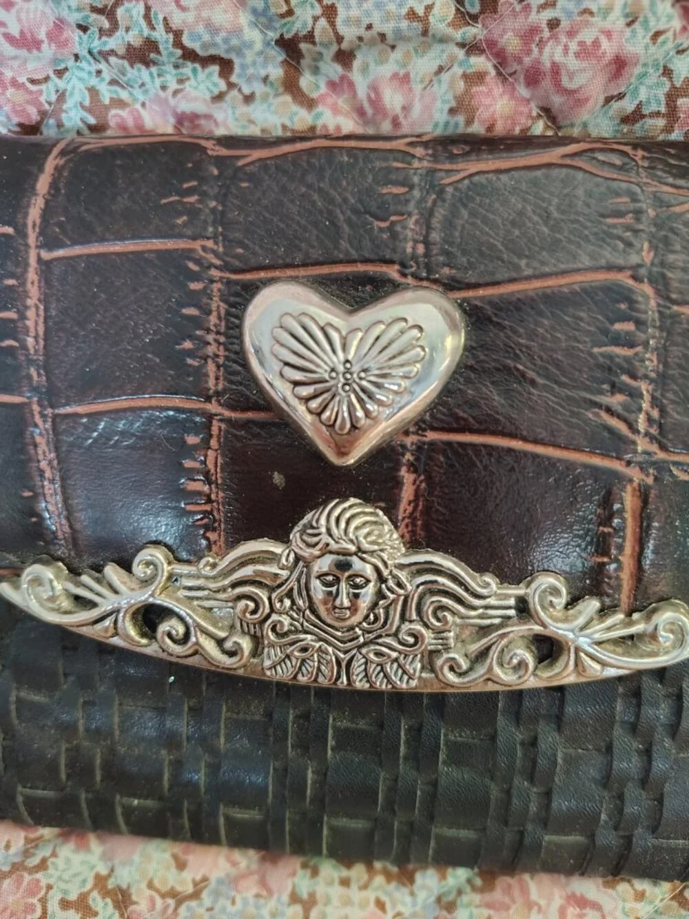 Vintage women's bifold wallet Silver Angel Heart